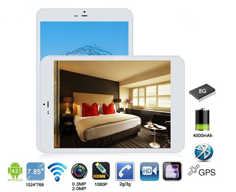 7.85inch tablet pc with IPS screen, CPU MTK8312 dual core,bluetooth4.0,GPS,FM,HDMI, 1GB RAM,metal casing